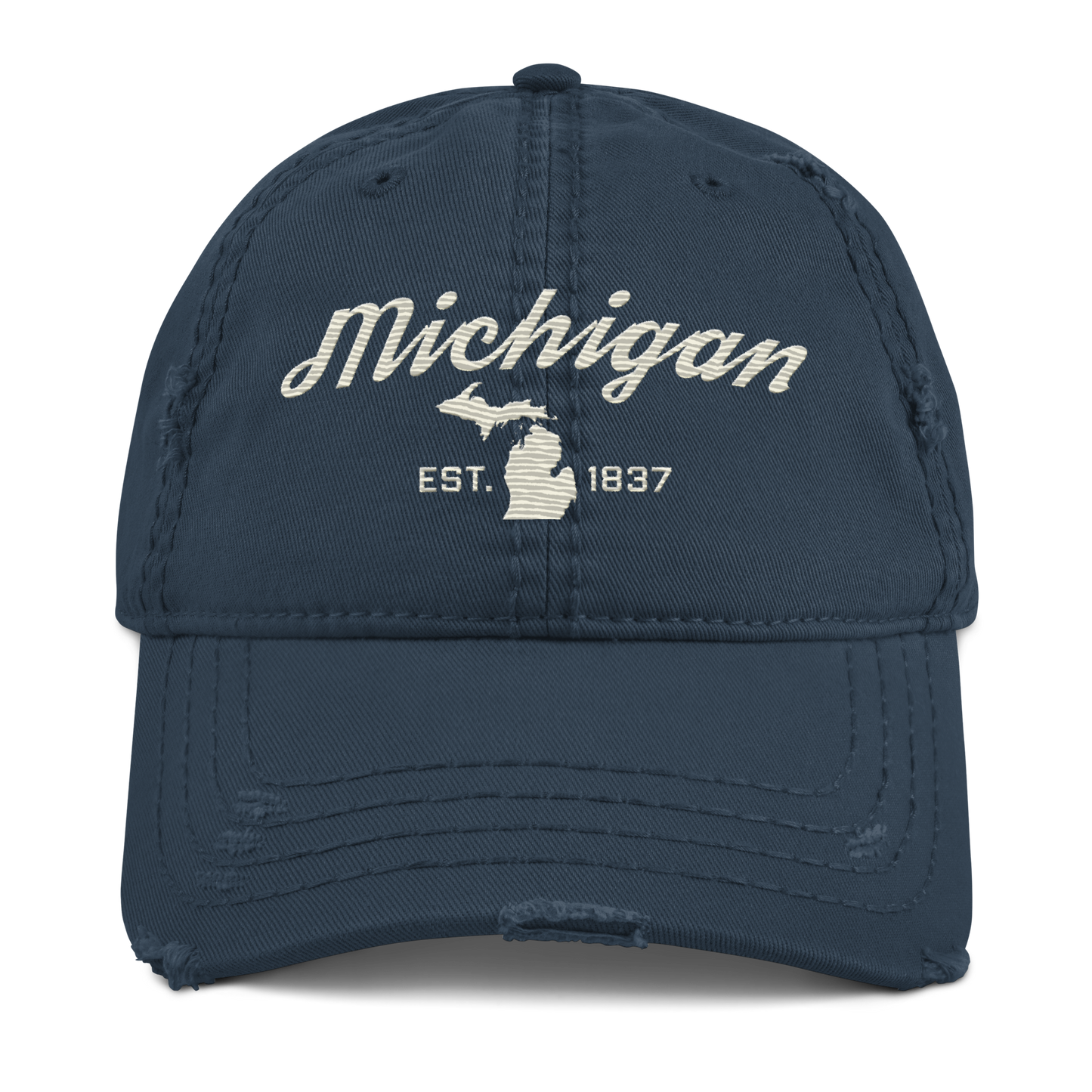 'Michigan EST. 1837' Distressed Dad Hat (Script Font) | Ivory White