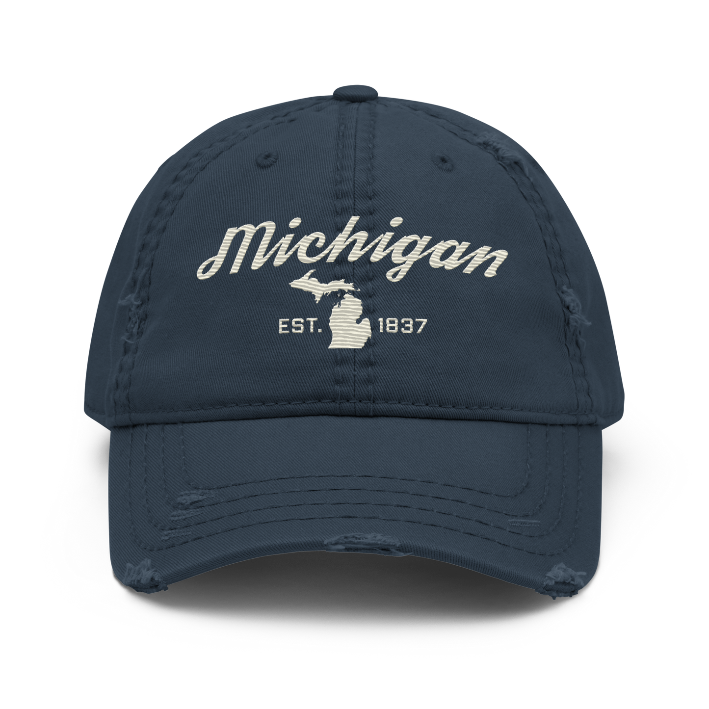 'Michigan EST. 1837' Distressed Dad Hat (Script Font) | Ivory White