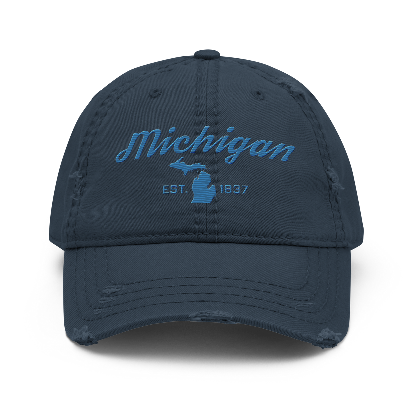 'Michigan EST. 1837' Distressed Dad Hat (Script Font) | Superior Blue