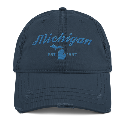 'Michigan EST. 1837' Distressed Dad Hat (Script Font) | Superior Blue