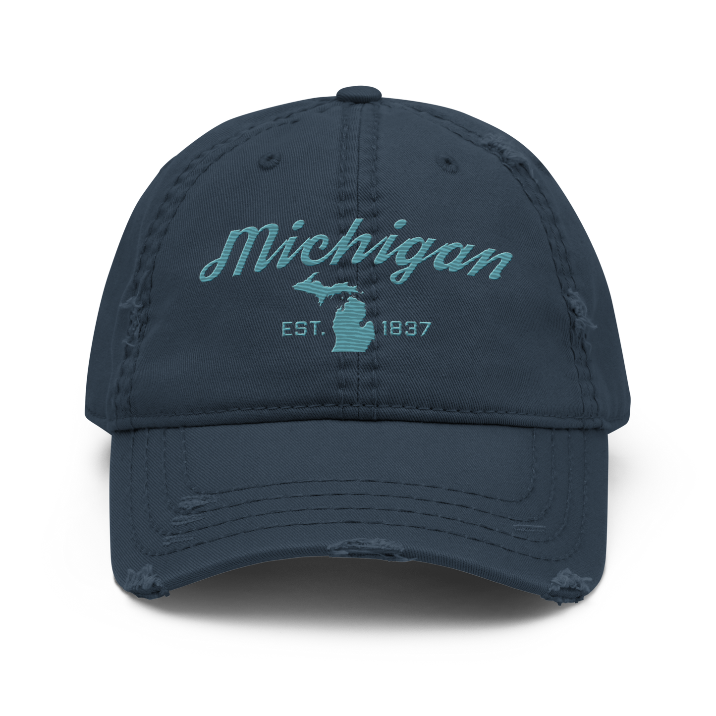 'Michigan EST. 1837' Distressed Dad Hat (Script Font) | Huron Blue