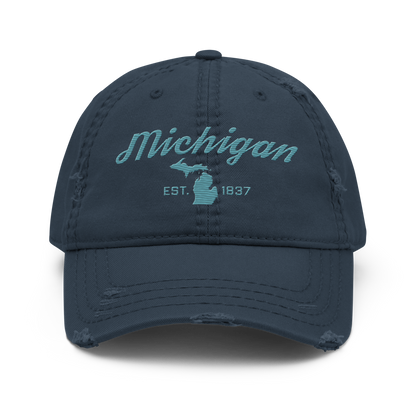 'Michigan EST. 1837' Distressed Dad Hat (Script Font) | Huron Blue