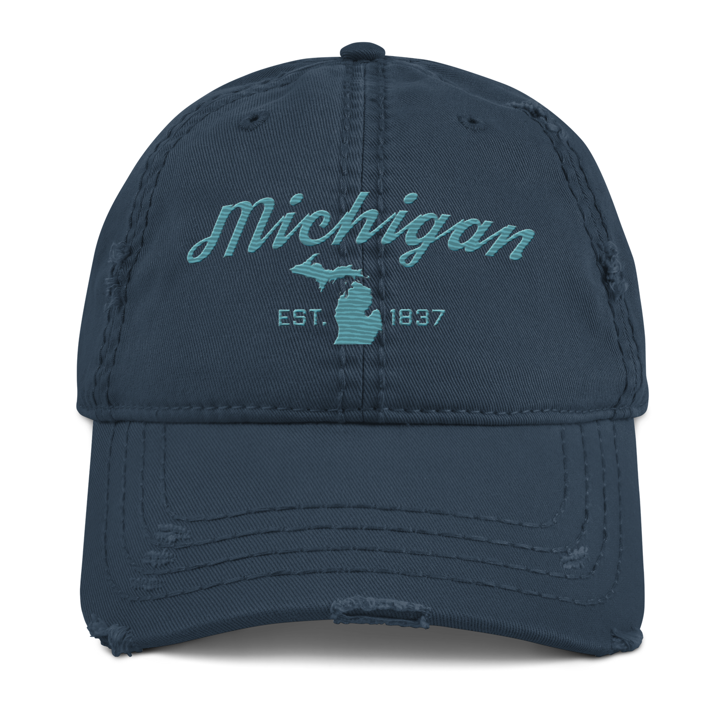 'Michigan EST. 1837' Distressed Dad Hat (Script Font) | Huron Blue