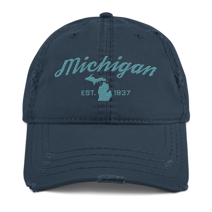 'Michigan EST. 1837' Distressed Dad Hat (Script Font) | Huron Blue