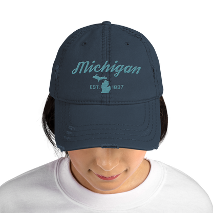 'Michigan EST. 1837' Distressed Dad Hat (Script Font) | Huron Blue