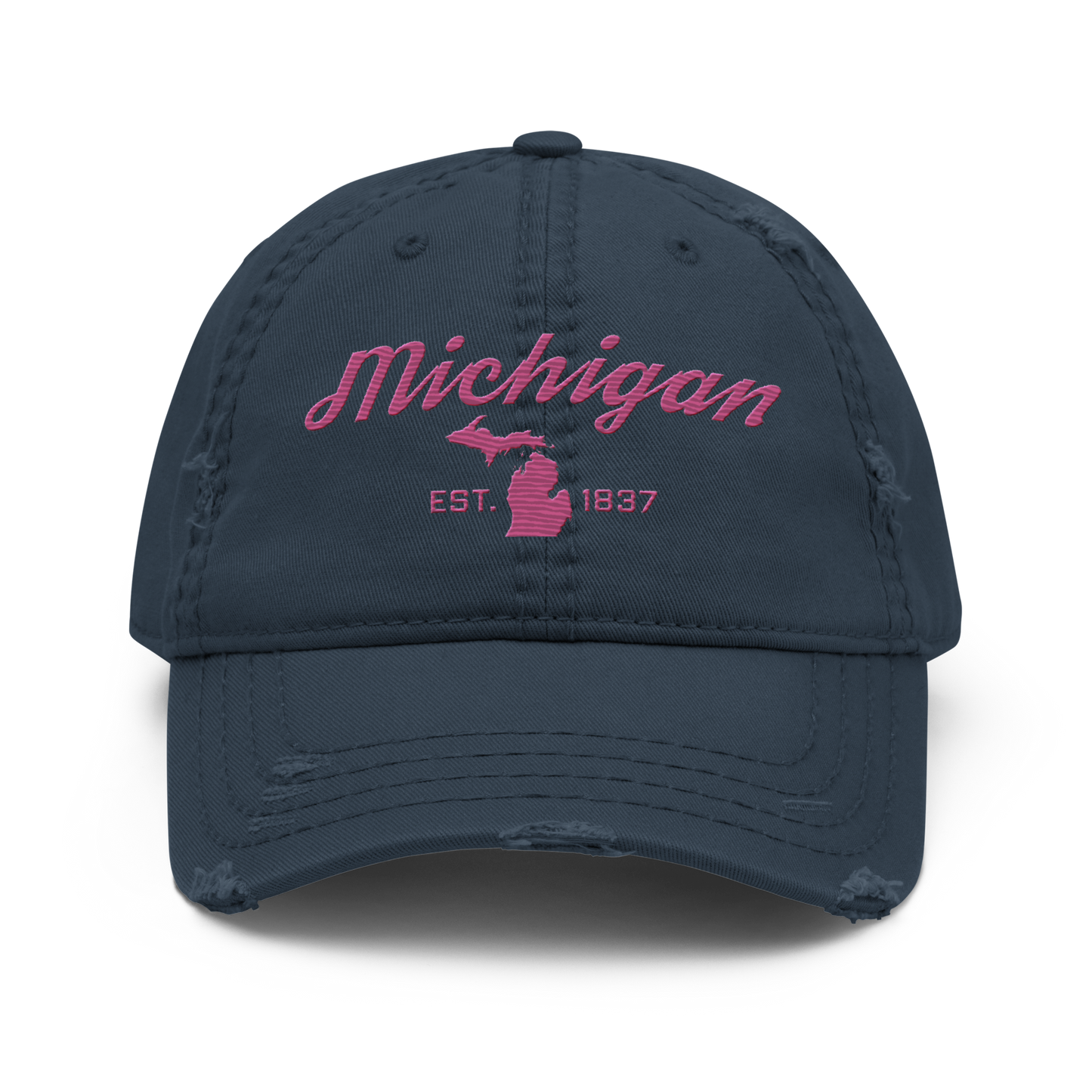 'Michigan EST. 1837' Distressed Dad Hat (Script Font) | Apple Blossom Pink