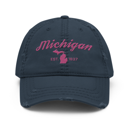 'Michigan EST. 1837' Distressed Dad Hat (Script Font) | Apple Blossom Pink