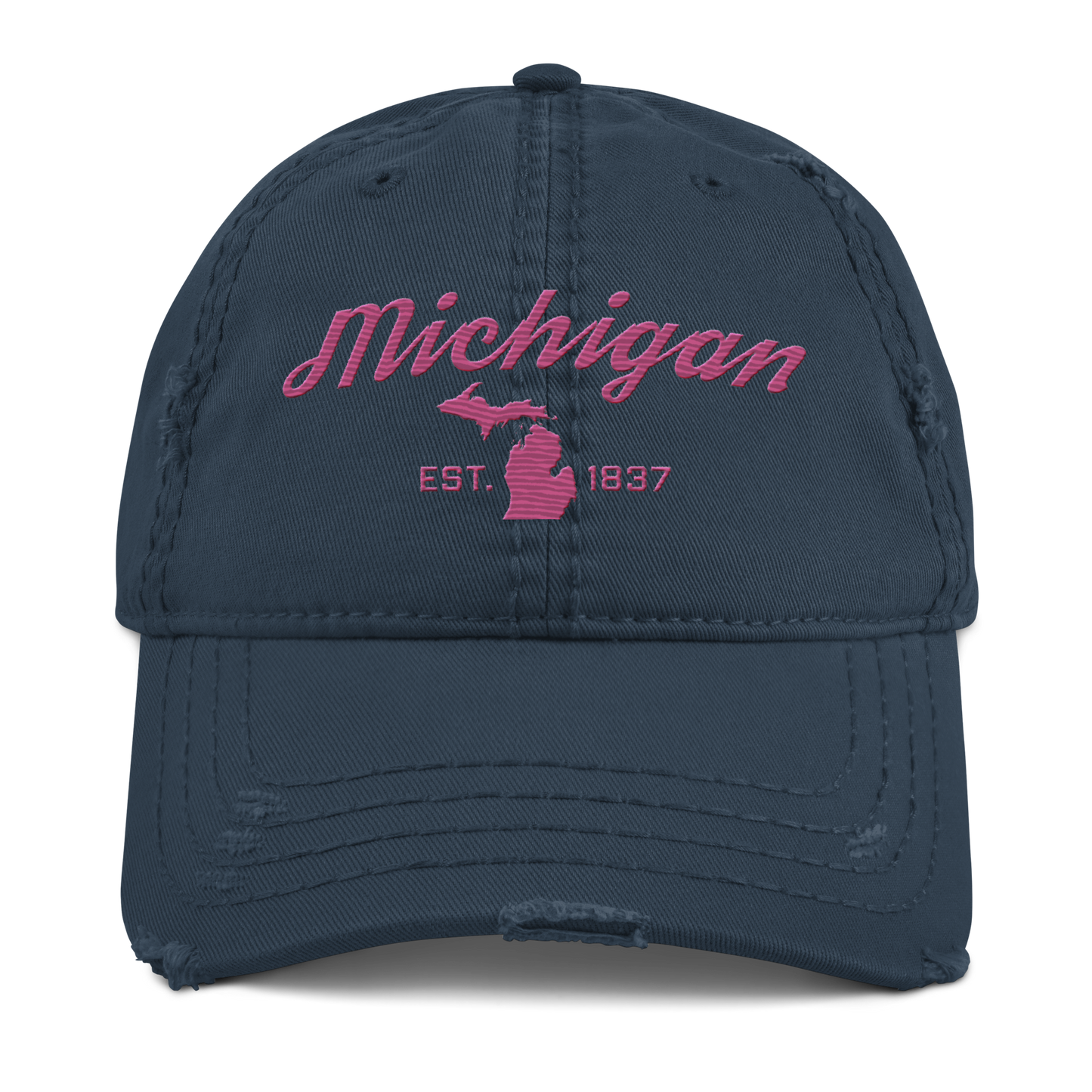 'Michigan EST. 1837' Distressed Dad Hat (Script Font) | Apple Blossom Pink