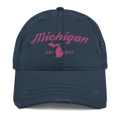 'Michigan EST. 1837' Distressed Dad Hat (Script Font) | Apple Blossom Pink