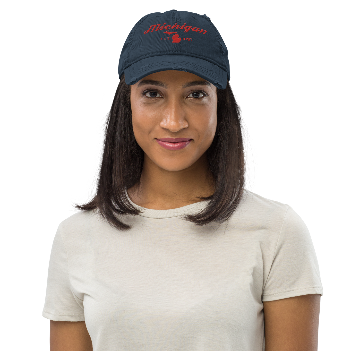 'Michigan EST. 1837' Distressed Dad Hat (Script Font) | Aliform Red