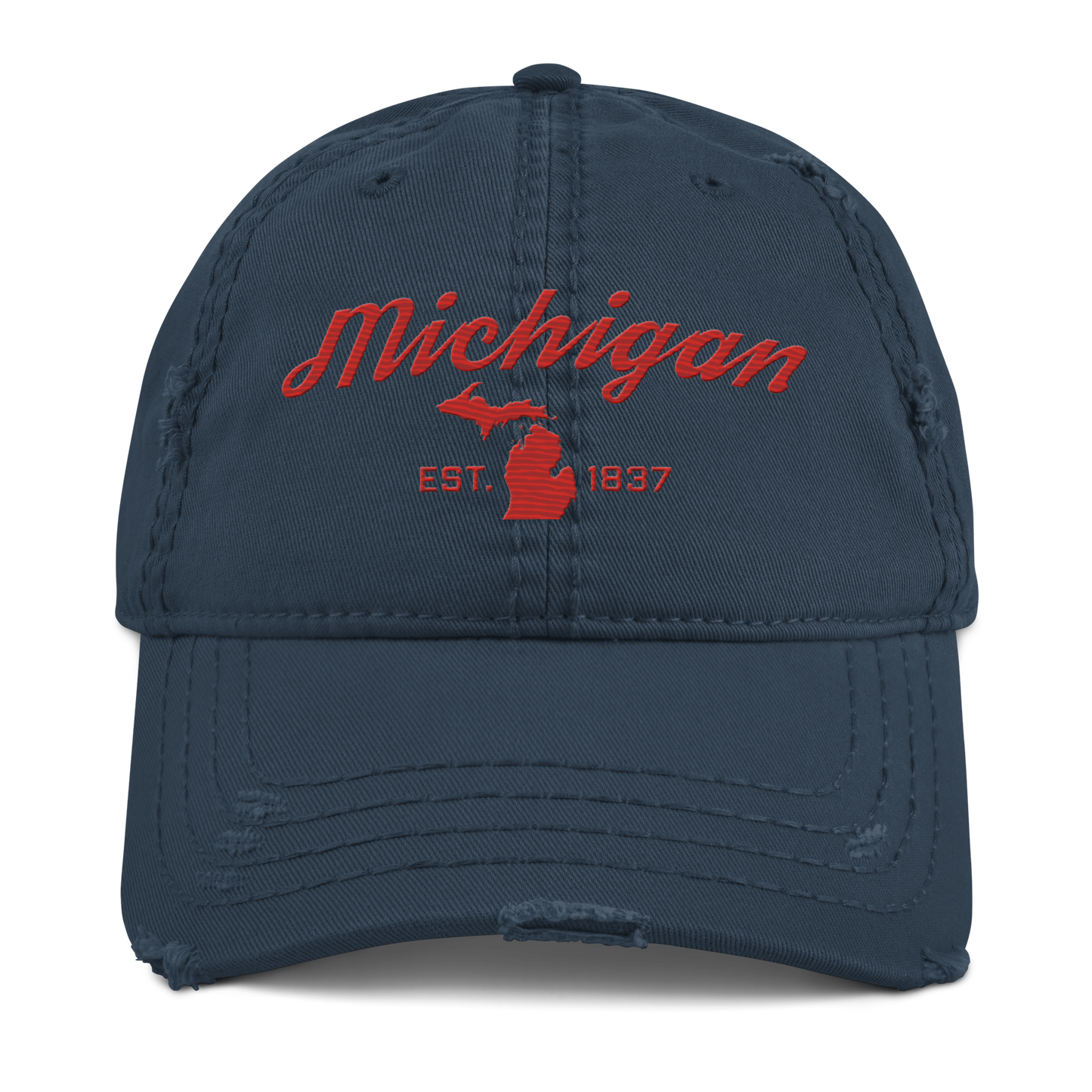 'Michigan EST. 1837' Distressed Dad Hat (Script Font) | Aliform Red