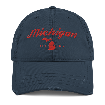 'Michigan EST. 1837' Distressed Dad Hat (Script Font) | Aliform Red