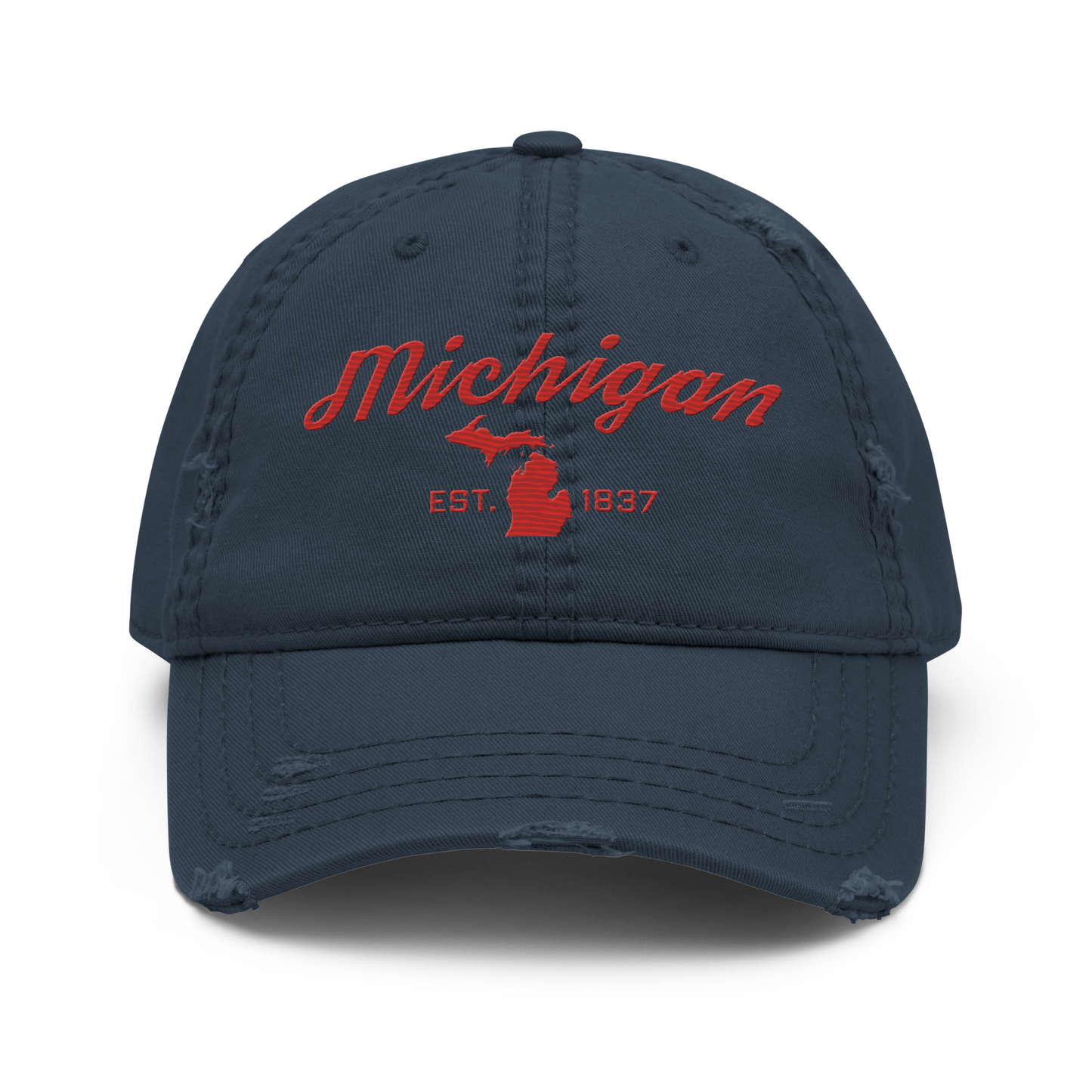 'Michigan EST. 1837' Distressed Dad Hat (Script Font) | Aliform Red