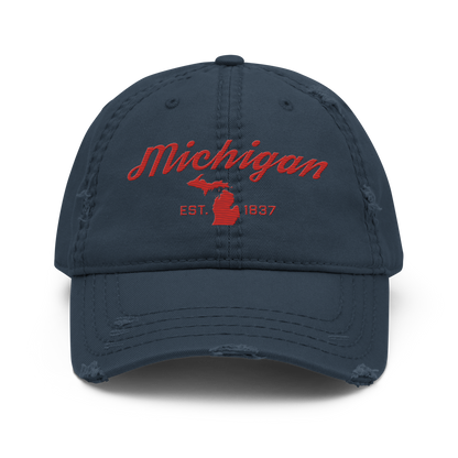 'Michigan EST. 1837' Distressed Dad Hat (Script Font) | Aliform Red