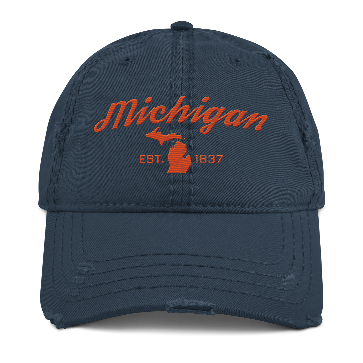 'Michigan EST. 1837' Distressed Dad Hat (Script Font) | Maple Leaf Orange