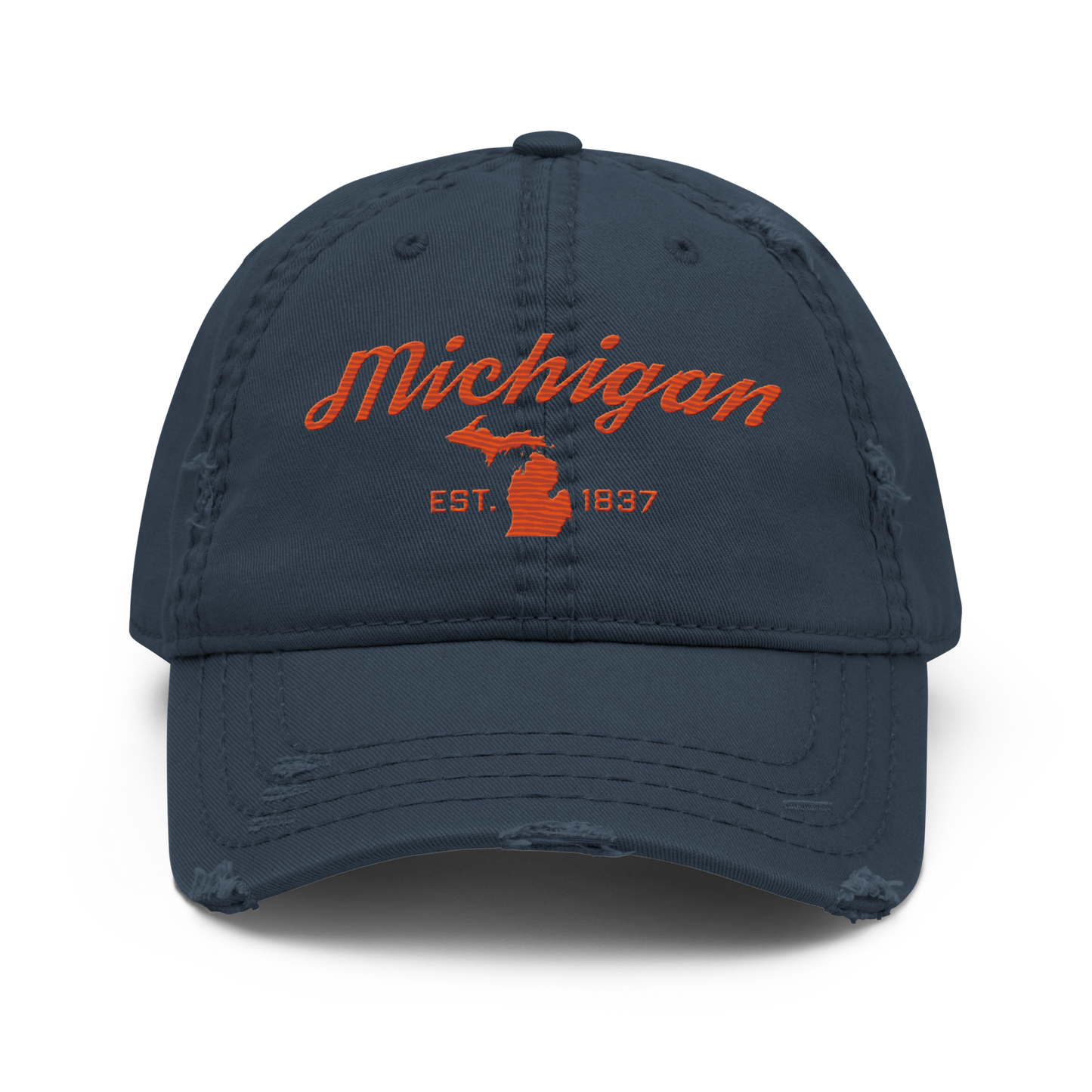 'Michigan EST. 1837' Distressed Dad Hat (Script Font) | Maple Leaf Orange