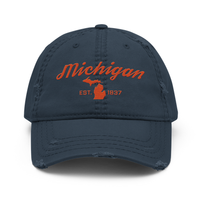 'Michigan EST. 1837' Distressed Dad Hat (Script Font) | Maple Leaf Orange