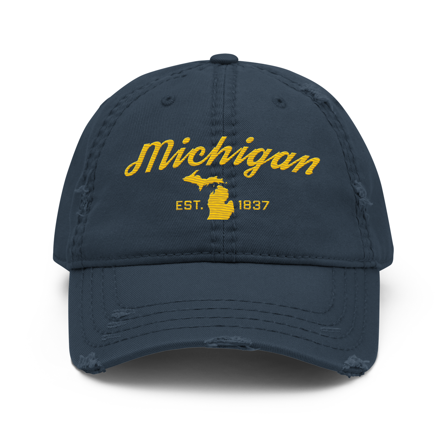 'Michigan EST. 1837' Distressed Dad Hat (Script Font) | Gold