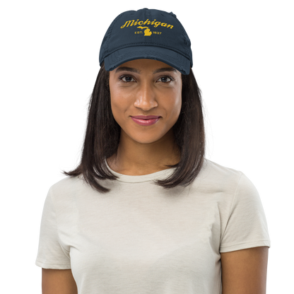 'Michigan EST. 1837' Distressed Dad Hat (Script Font) | Gold