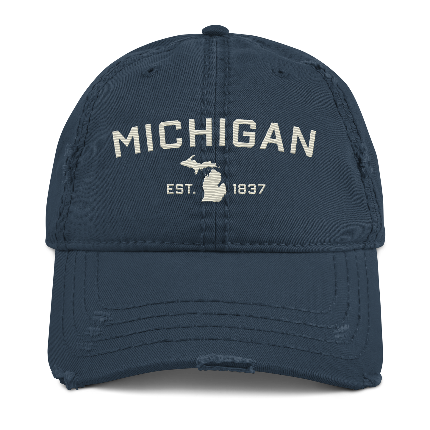 'Michigan EST. 1837' Distressed Dad Hat (Athletic Font) | Ivory White