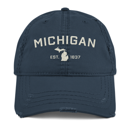 'Michigan EST. 1837' Distressed Dad Hat (Athletic Font) | Ivory White