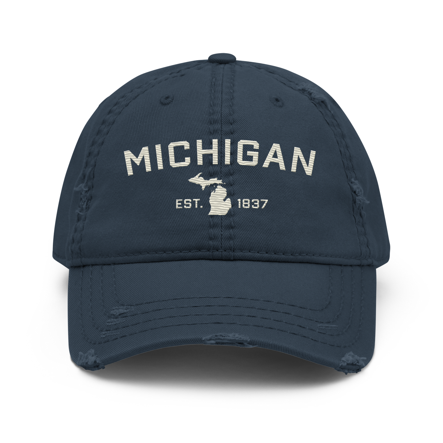 'Michigan EST. 1837' Distressed Dad Hat (Athletic Font) | Ivory White