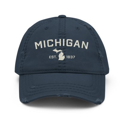 'Michigan EST. 1837' Distressed Dad Hat (Athletic Font) | Ivory White