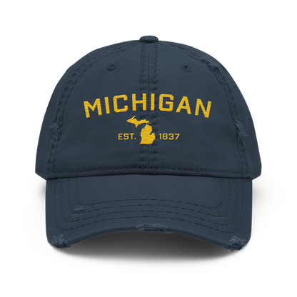 "Michigan EST. 1837' Distressed Dad Hat (Athletic Font) | Gold