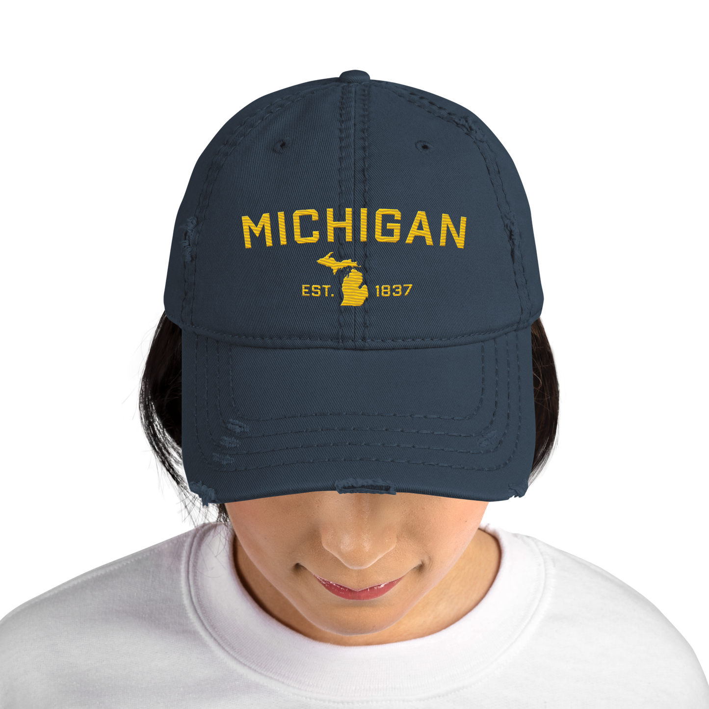 "Michigan EST. 1837' Distressed Dad Hat (Athletic Font) | Gold