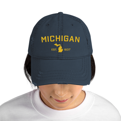 "Michigan EST. 1837' Distressed Dad Hat (Athletic Font) | Gold