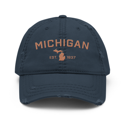 'Michigan EST. 1837' Distressed Dad Hat (Athletic Font) | Copper