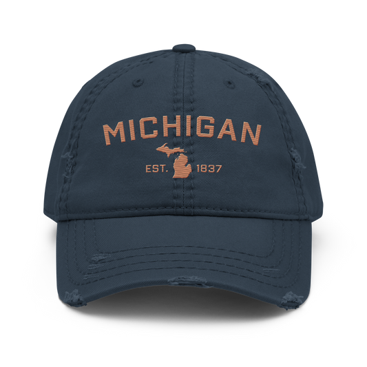 'Michigan EST. 1837' Distressed Dad Hat (Athletic Font) | Copper