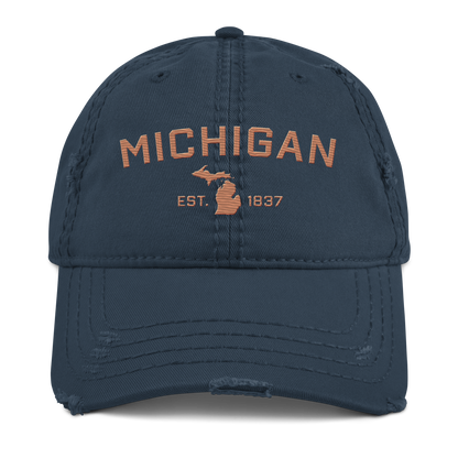 'Michigan EST. 1837' Distressed Dad Hat (Athletic Font) | Copper