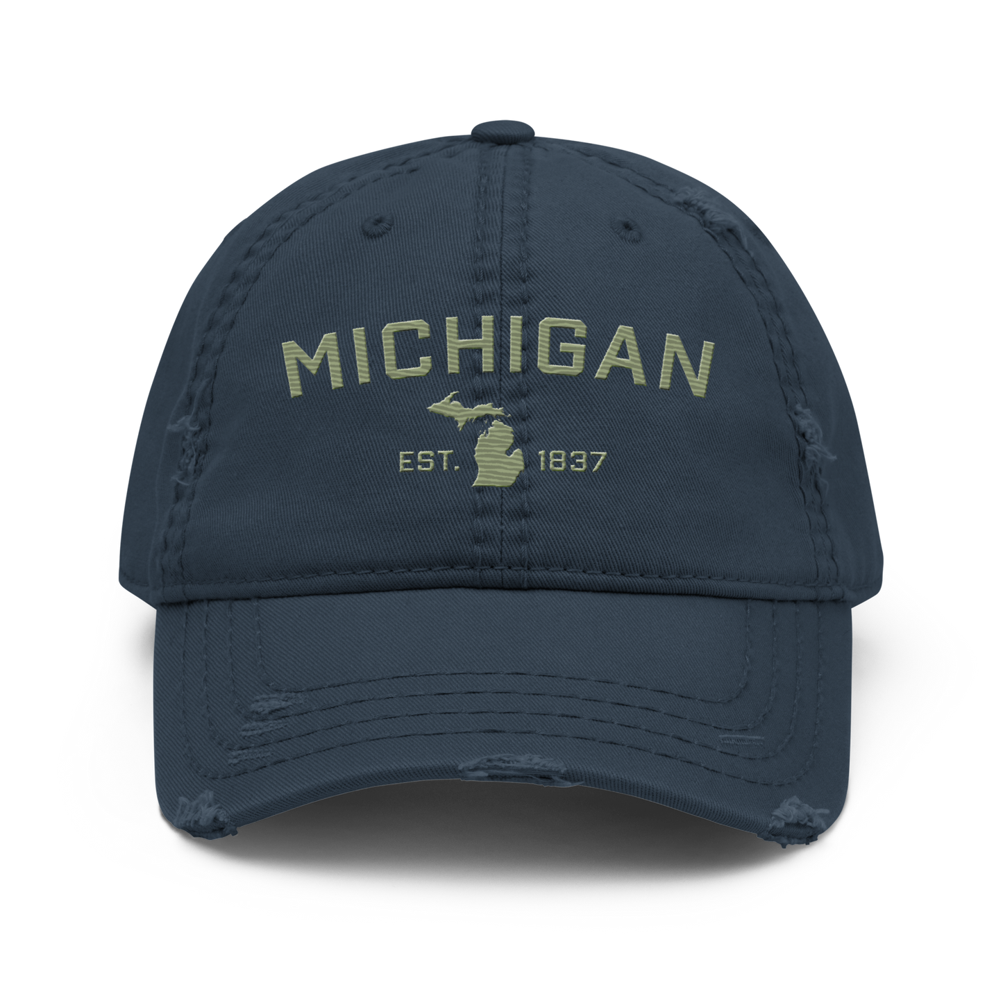 'Michigan EST. 1837' Distressed Dad Hat (Athletic Font) | Beachgrass Green