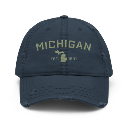 'Michigan EST. 1837' Distressed Dad Hat (Athletic Font) | Beachgrass Green