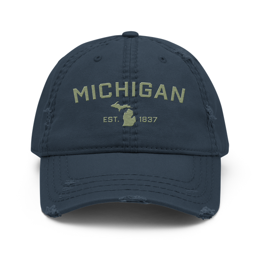 'Michigan EST. 1837' Distressed Dad Hat (Athletic Font) | Beachgrass Green