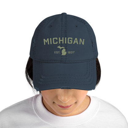 'Michigan EST. 1837' Distressed Dad Hat (Athletic Font) | Beachgrass Green