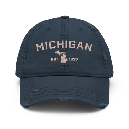 'Michigan EST. 1837' Distressed Dad Hat (Athletic Font) | Rose Gold