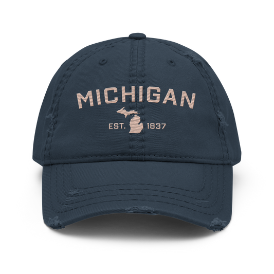 'Michigan EST. 1837' Distressed Dad Hat (Athletic Font) | Rose Gold