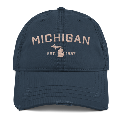 'Michigan EST. 1837' Distressed Dad Hat (Athletic Font) | Rose Gold