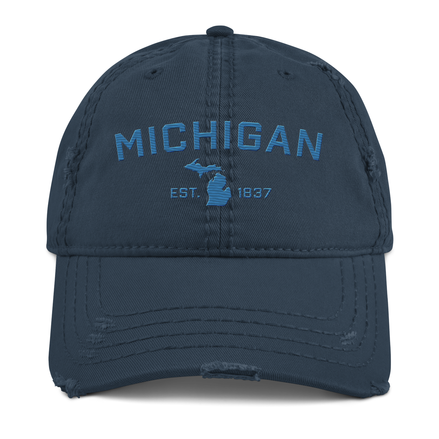 'Michigan EST. 1837' Distressed Dad Hat (Athletic Font) | Superior Blue