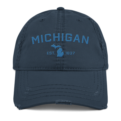 'Michigan EST. 1837' Distressed Dad Hat (Athletic Font) | Superior Blue