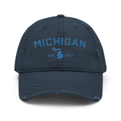 'Michigan EST. 1837' Distressed Dad Hat (Athletic Font) | Superior Blue