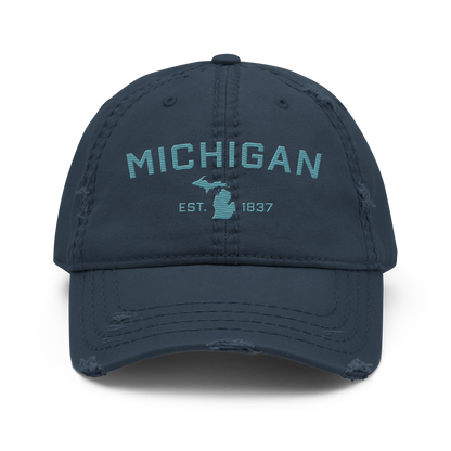 'Michigan EST. 1837' Distressed Dad Hat (Athletic Font) | Huron Blue