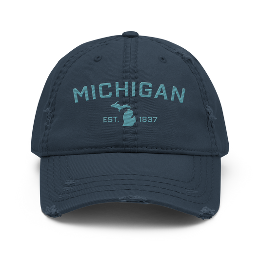 'Michigan EST. 1837' Distressed Dad Hat (Athletic Font) | Huron Blue