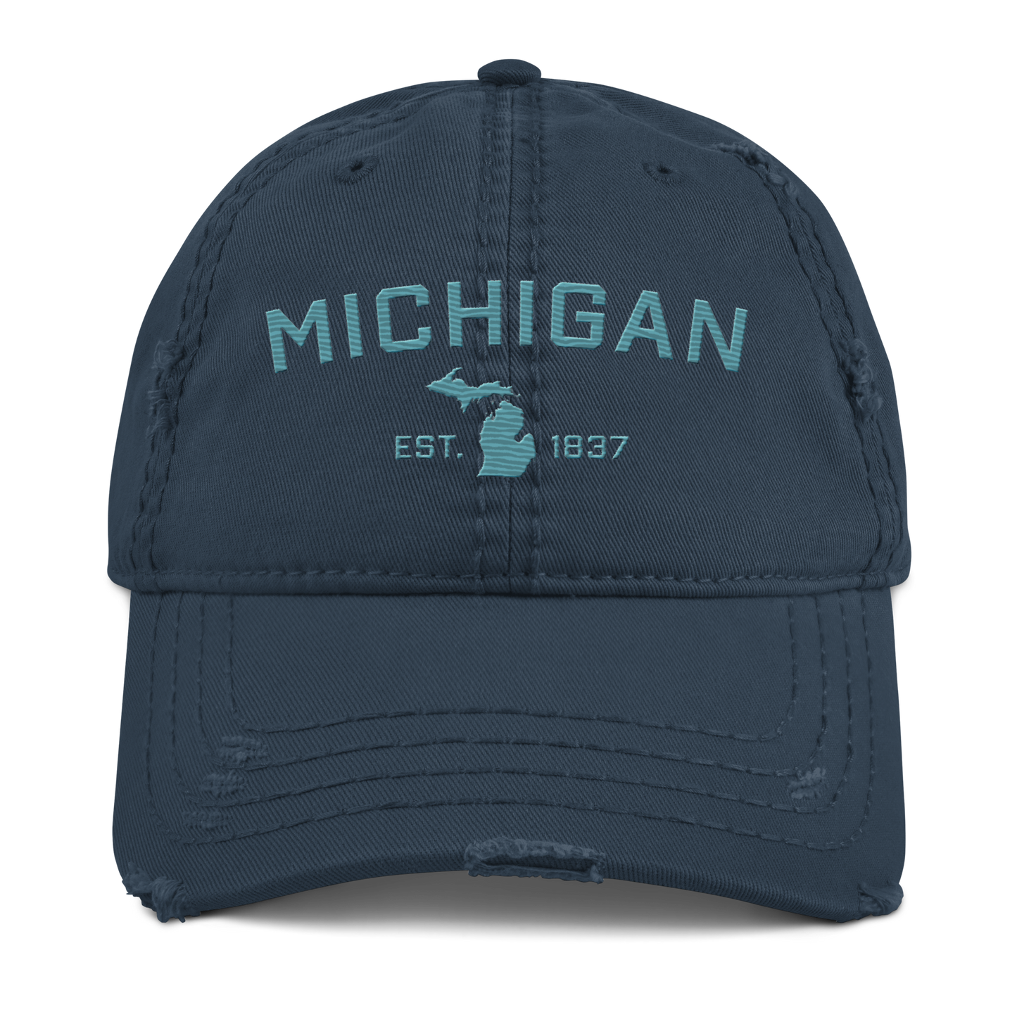 'Michigan EST. 1837' Distressed Dad Hat (Athletic Font) | Huron Blue