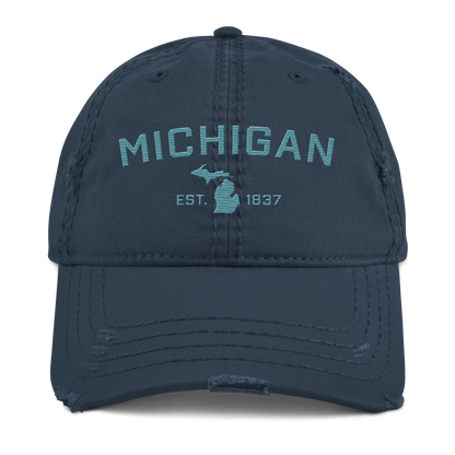 'Michigan EST. 1837' Distressed Dad Hat (Athletic Font) | Huron Blue