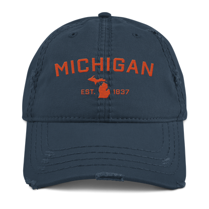 'Michigan EST. 1837' Distressed Dad Hat (Athletic Font) | Maple Leaf Orange