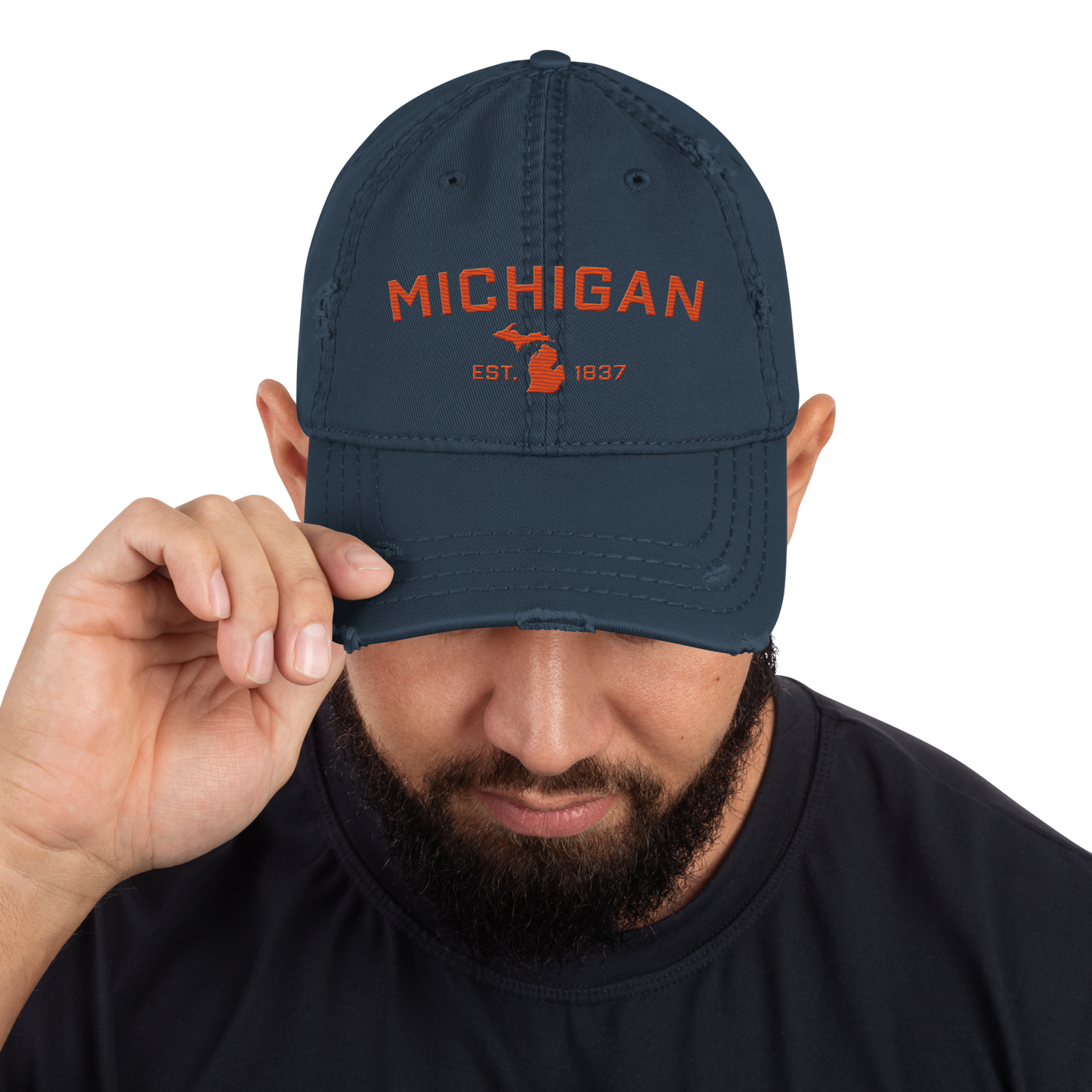 'Michigan EST. 1837' Distressed Dad Hat (Athletic Font) | Maple Leaf Orange