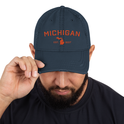 'Michigan EST. 1837' Distressed Dad Hat (Athletic Font) | Maple Leaf Orange